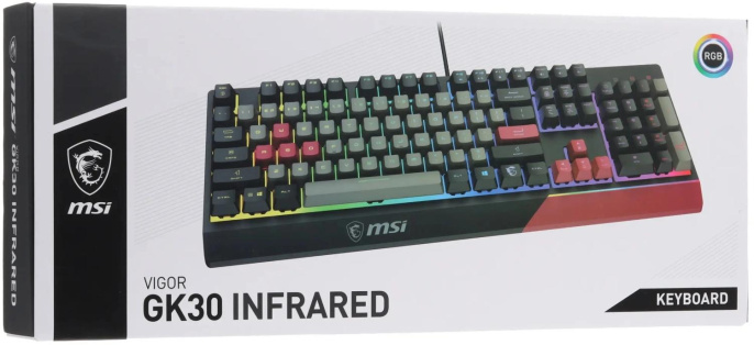 Клавиатура MSI GK30 Infrared черный/красный USB Multimedia for gamer LED подставка для запястий S11-04RUF01-CLA кабель 1.8м
