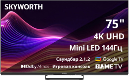 75" Телевизор SKYWORTH 75X87G QD-Mini LED QLED, 4K Ultra HD, СМАРТ ТВ, Google TV, черный