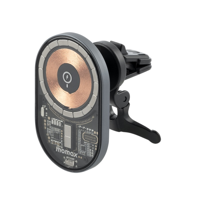 Автомобильный держатель с беспроводной зарядкой Momax Q.Mag Mount 3 Серый CM20E MagSafe, 15W, 5-12 В, 3 А, материал: пластик, стекло