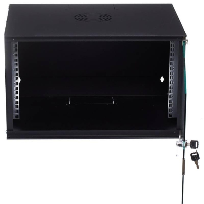 NEOMAX Шкаф телекоммуникационный настенный 6U 520х400 , стеклянная дверь, замок-ключ, разборный, цвет черный 1 коробка [NM-CBWM-6U5240GKL-301-BK]