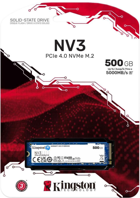 SSD диск Kingston SNV3S/500G   500GB NV3 PCIe 4.0 NVMe M.2   До 5000 МБ/с (чтение), 3000 МБ/с (запись)