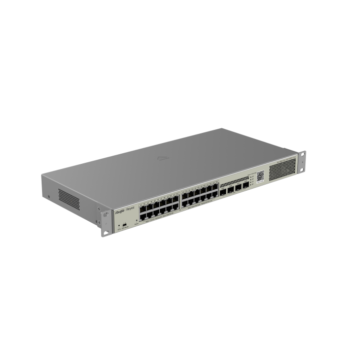 Управляемый коммутатор Ruijie 2 уровня 24 порта 10/100/1000BASE-T и 4 порта 1G SFP, поддержка PoE+, макс. 370 Вт для PoE