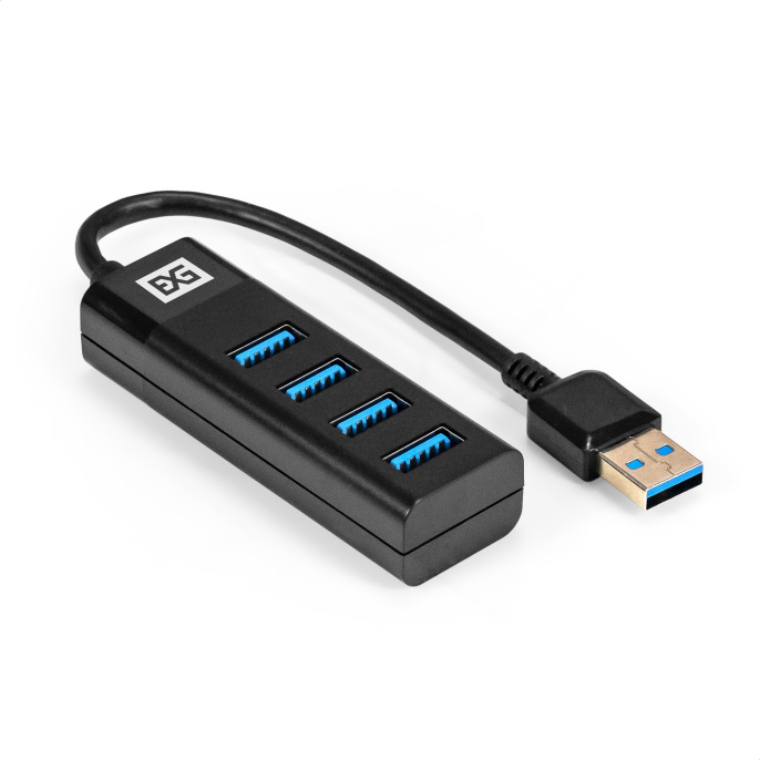 USB-Хаб (концентратор) 4-в-1 ExeGate DUB-4TP (кабель-адаптер USB3.0 --> 4xUSB3.0, Plug&Play, черный) EX296925RUS