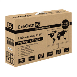 Монитор с аудио 21.5" 100 Гц ExeGate ProSmart ER2207A (VA LED Grade A+, FHD, 1920x1080@100Гц, 16:9, 250cd/m2, 3000:1, 178°/178°, 5ms, Speakers, D-Sub, HDMI, audio-in, FreeSync, Flicker-free, Low Blue Light, кабель HDMI 1.5м, VESA, EX300340RUS