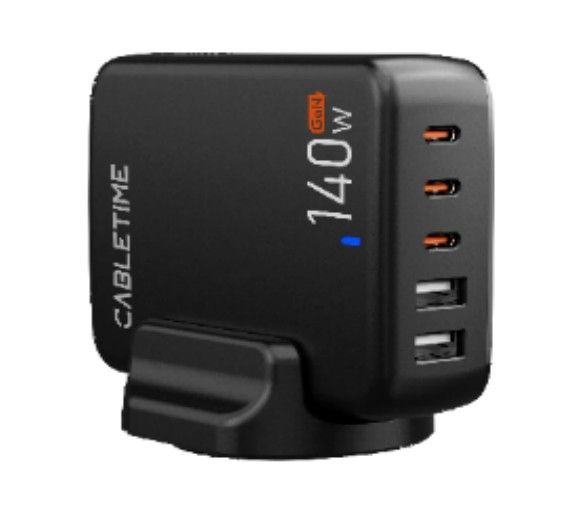 Сетевое зарядное устройство CABLETIME G140B (CT-GAN140-PB) GaN PD3.0 3C2A 140 Вт, черный