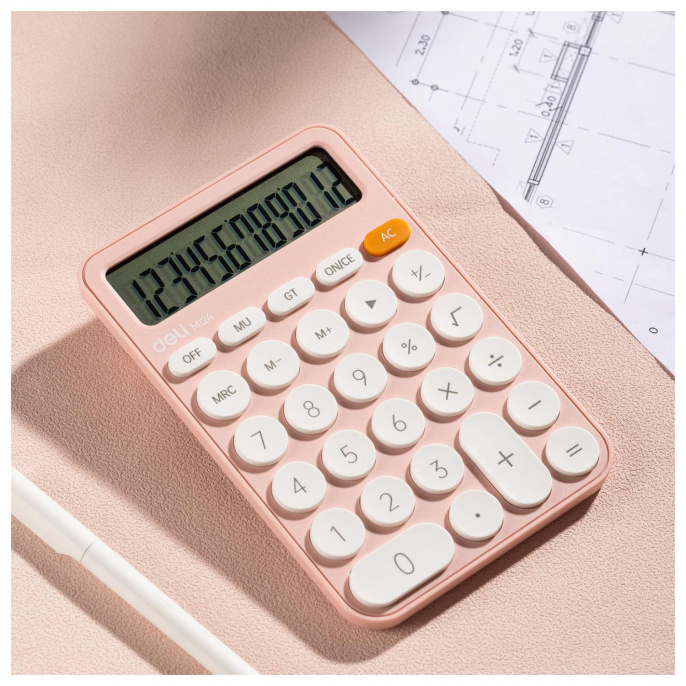 Калькулятор Deli EM124PINK, 12-разрядный, розовый