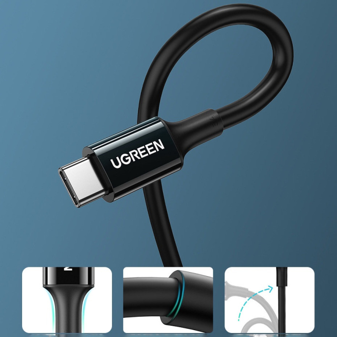 Кабель UGREEN US300 (80371) Type-C Male to Type-C Male 2.0 ABS Shell 5A Current. Длина: 1м. Цвет: черный