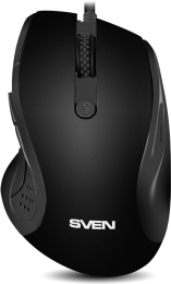 Мышь Sven RX-113 Black USB SV-018733 ноутбучная мышь для ПК, проводная USB, сенсор оптический 2000 dpi, 6 кнопок, колесо с нажатием, цвет черный