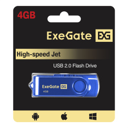 USB-флеш накопитель ExeGate Jet 4GB синий USB2.0, 480Mbps, пластик/металл EX302030RUS