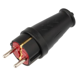 Rexant 111-200 Вилка влагозащищенная прямая COMPACT, с/з, 16А, IP44 каучук, черная