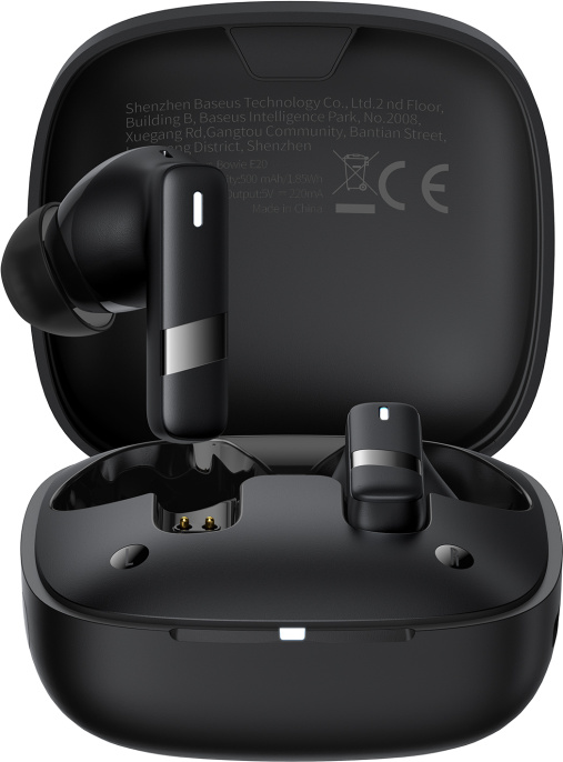 Наушники Baseus A00069700113-00 Bowie E20 True Wireless Earphones Cluster Black материал: ABS + PC, Bluetooth 5.3, время работы: около 6 часов, интерфейс зарядки: Type-C, время зарядки: около 1.5 часов, емкость аккумулятора: 35 мАч наушники , 500 мАч з