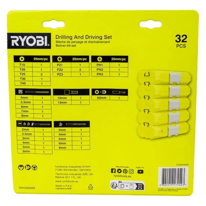 Набор бит и сверл RAK32DDMIX 32 шт Ryobi 5132004425