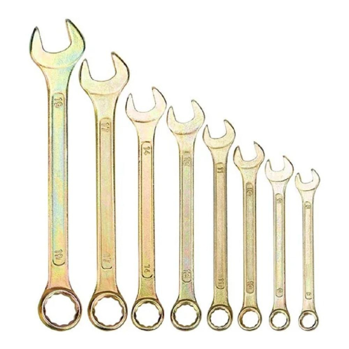 Rexant 12-5842-2 Набор ключей комбинированных 8-11, 13, 14, 17, 19мм , 8 шт, желтый цинк
