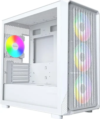 Корпус MicroATX Без БП Montech X5M MNT-X5M-W Tempered Glass, 1xType-C, 2xUSB-A 3.2 5Гбит/с, 4x120mm ARGB, HD Audio+Mic, VGA MAX 405mm, CPU MAX 230mm, пылевые фильтры White