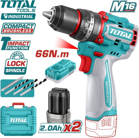 Дрель-шуруповерт ударная TOTAL TIDLI166062