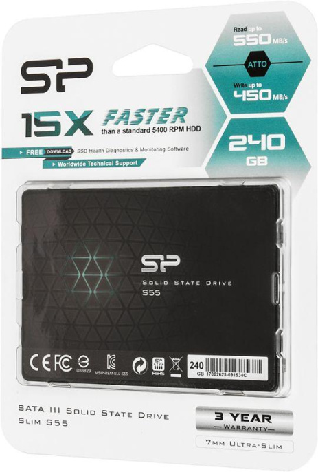 SSD накопитель Silicon Power Slim S55 SP240GBSS3S55S25 240ГБ, 2.5", SATA III, SATA