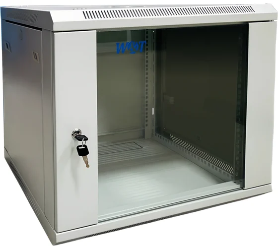 Шкаф 19 настенный W&T 12U 600x450mm серый, дверь стекло, без вентилятора C126045GWS3