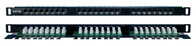 Патч-панель 19" 24 порта RJ-45 UTP 5e Hyperline PPHD-19-24-8P8C-C5E-110D неэкранированная