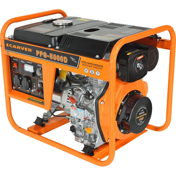 Генератор CARVER PPG - 5000D дизель LT-178F, 3,3/3,6 кВт, 220В, бак12.5л, медь 12 шт/пал 01.020.00050