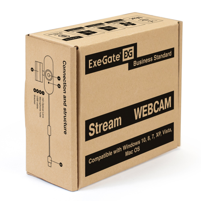 Веб-камера ExeGate Stream C925 Full HD T-Tripod 2Мп, 1920х1080, 1080P, 30fps, защитная шторка, поддержка H.264, фиксированный фокус, телескопический штатив Tripod Tele Ball, 4-линзовый объектив, микрофон с шумоподавлением, EX287379RUS