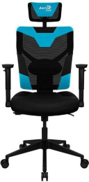 Кресло игровое Aerocool Guardian, экокожа/сетка, до 150кг, мультиблок, регулируемые 2D подлокотники, черный/голубой