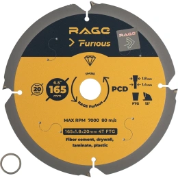 Диск пильный по фиброцементу 165x20 мм, Z4 RAGE Furious 594365
