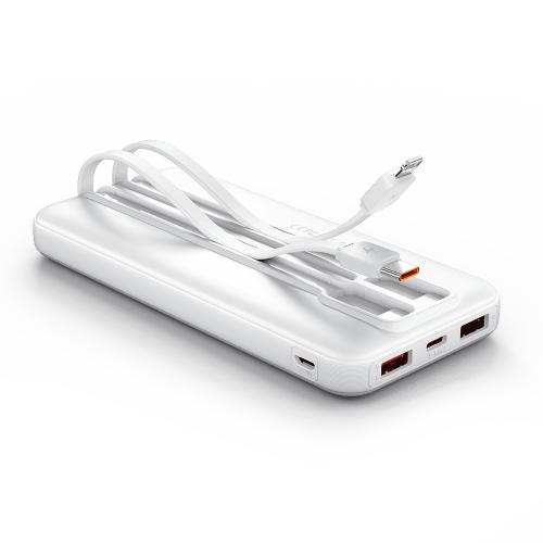 Power Bank Vention 10000mAh Micro-USB/C/A/A со встроенными кабелями 22.5W Белый с LED Дисплеем, шт. FHOW0