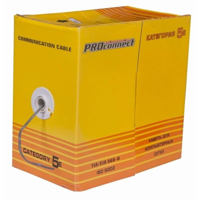 PROconnect 01-0022-3 Кабель витая пара омедненный U/UTP, CCA, CAT 5e, PVC, 2PR, 24AWG, INDOOR, SOLID, серый, 305м