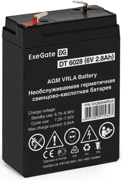 Аккумуляторная батарея EXEGATE EX282946 для ИБП, 6В, 2.8Ач [ex282946rus]