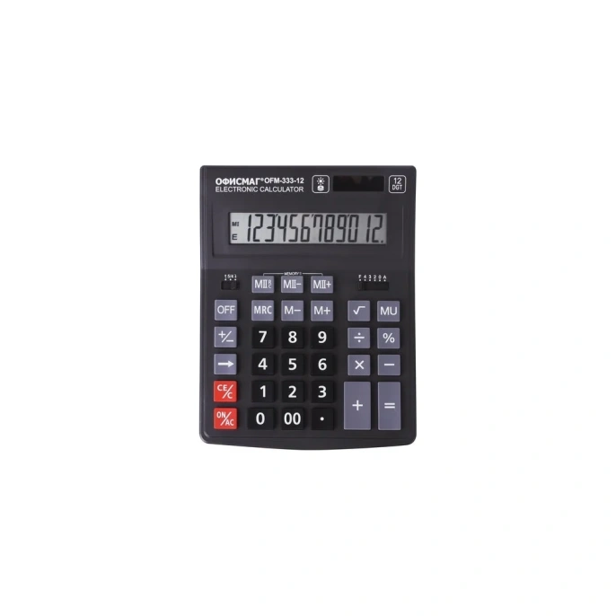Настольный калькулятор ОФИСМАГ Ofm-333 200x154 мм, 12 разрядов, двойное питание, черный 250462