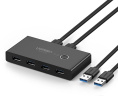 Разветвитель портов UGREEN US216 30768 2 In 4 Out USB 3.0 Sharing Switch Box. Цвет: черный