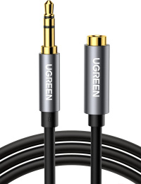 Кабель UGREEN AV118 10593 3.5mm Male to 3.5mm Female Extension Cable. Длина: 1,5м. Цвет: черный/серый