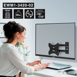 Кронштейн для TV/монитора 13"-34" настенный ExeGate EWM1-3420-02 EX297366RUS VESA 75x75, 100x100, макс.нагрузка 35 кг, наклон -10°/+10°, поворот -90°/+90°, вращение 360°, расстояние до стены 35-365мм, цвет черный
