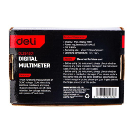 Многофункциональный цифровой мультиметр Deli DL334301 напряж. 0,2-600В, сила тока 0,02-10А, сопр. 0,0002-20 МОм, ЖК-дисплей