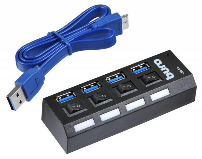 Хаб разветвитель Buro BU-HUB4-U3.0-L, черный