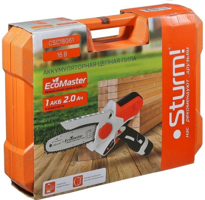 Цепная пила STURM! CSC18061,  аккумуляторная,  16В,  2Ач,  с одним аккумулятором