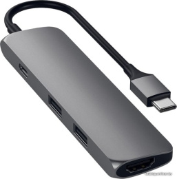 USB адаптер Satechi Slim Aluminum Type-C Multi-Port Adapter with Type-C Charging Port. Интерфейс USB-C. Порты USB Type-C, 2хUSB 3.0, 4K HDMI. Цвет серый космос. (ST-CMAM)