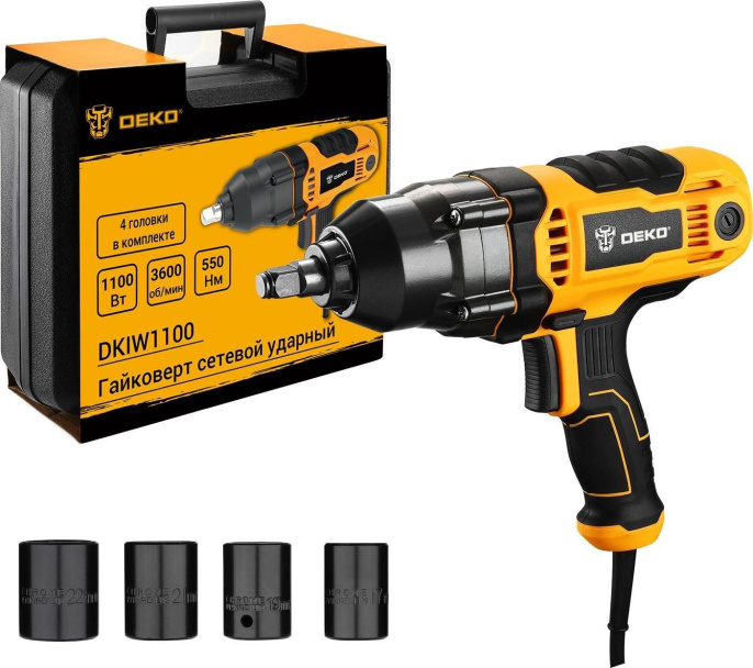 Гайковерт Deko DKIW1100 1100Вт патрон:квад.1/2" кейс в комплекте 063-3004