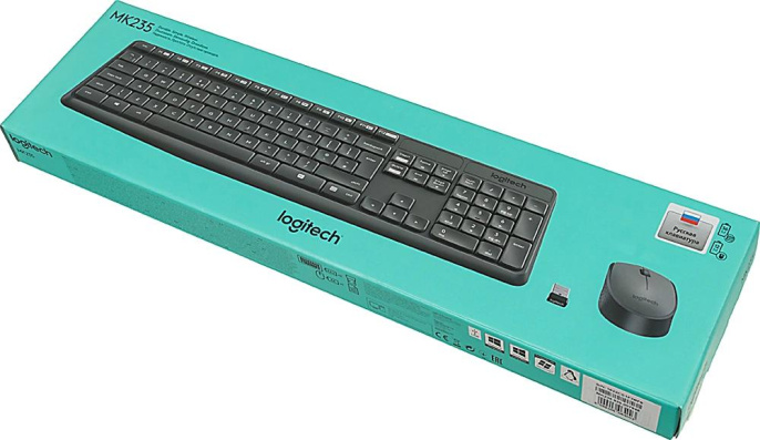 Комплект клавиатура+мышь Logitech MK235, USB, беспроводной, с гравировкой, серый [920-007949]