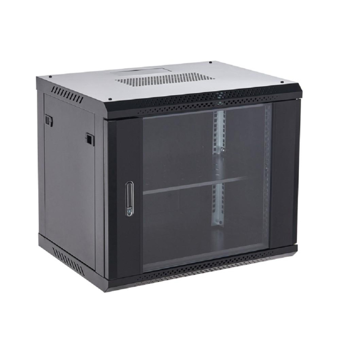 Шкаф коммутационный REXANT 04-0964-112 настенный,  стеклянная передняя дверь,  9U,  600x501x450 мм