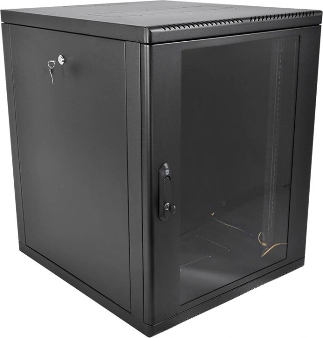 Шкаф коммутационный ЦМО ШРН-М-12.650-9005 настенный 12U 600x650мм пер.дв.стекл 120кг черный 581мм 25.1кг 180град. 610мм IP20 металл