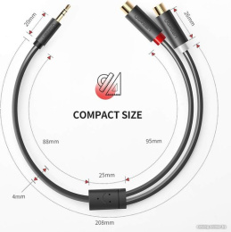 Кабель UGREEN AV109 10547 3.5mm Male to 2RCA Female Cable . Длина: 25 см. Цвет: серый (10547_)