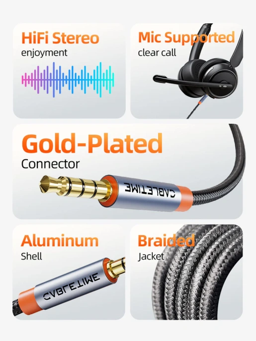 Аудиокабель CABLETIME CF18H (CT-AM35M-AG1) 1 м, 3,5 мм - 3,5 мм - Black Braided