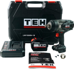 Гайковерт TEH LW1500N-1B (мах крутящий момент: 1500 нм, 3 режима работы, патрон: 3/4 дюйма с отверстием и фрикционным кольцом,комплектация: акб 6ач, зу, кейс)