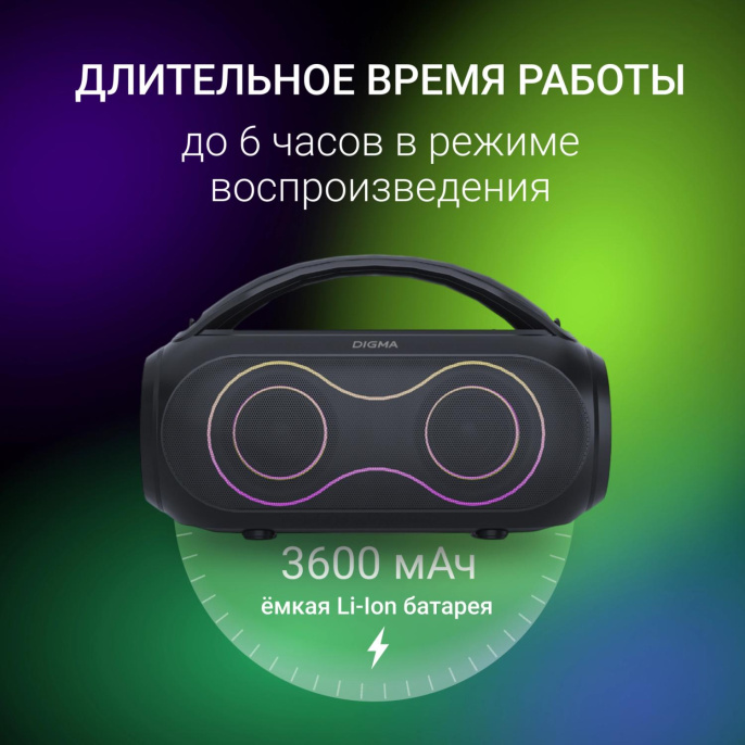 Колонка порт. Digma D-PS1532 черный 60W 2.0 BT 10м 3600mAh (PS1532B)