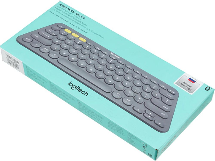 Клавиатура беспроводная Logitech K380 (DARK GREY, Multi-Device, Bluetooth Classic (3.0), 2 батарейки типа ААА)