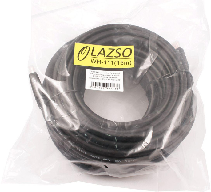 Кабель аудио-видео LAZSO WH-111 HDMI m /HDMI m 15м. позолоч.конт. черный WH-111 15M