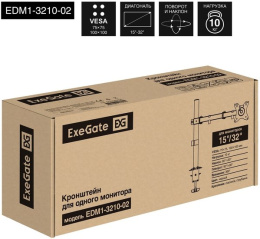 Кронштейн для монитора 13"-32" настольный ExeGate EDM1-3210-02 EX297360RUS (VESA 75х75, 100х100 мм, макс. нагрузка 10 кг; наклон -90°/+90°, поворот -90°/+90°, вращение: 360°, 2 способа крепления: сквозное и струбцина, цвет черный)