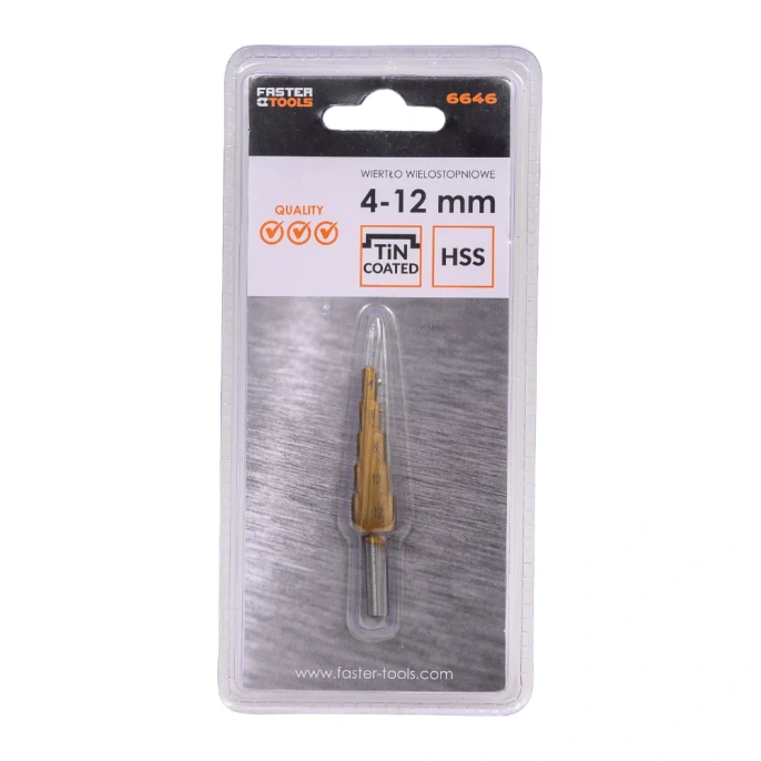 Сверло ступенчатое 4-12 мм FASTER TOOLS 6646