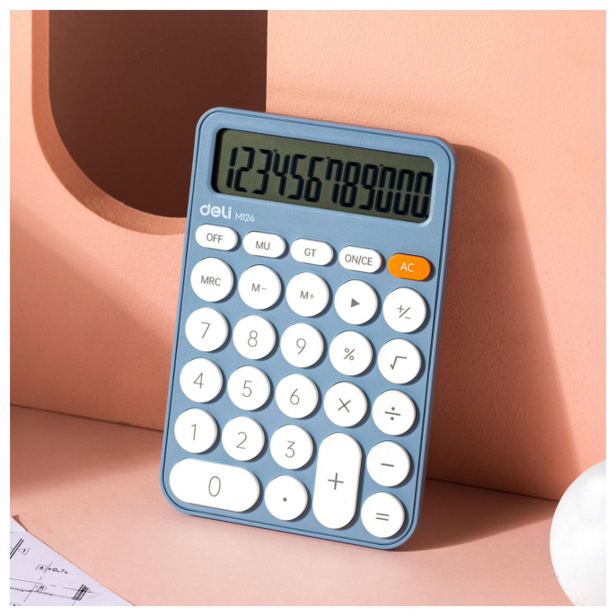 Калькулятор Deli EM124BLUE, 12-разрядный, синий